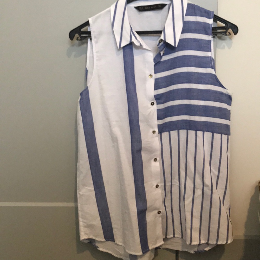 Zara striped sleeveless collared shirt